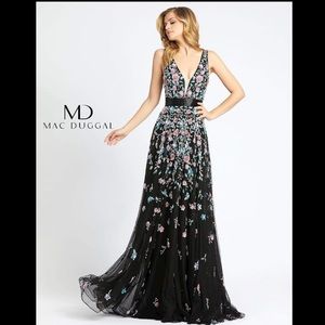 Mac Duggal Style 4983M Plunging Neckline Sequin Floral Gown Dress